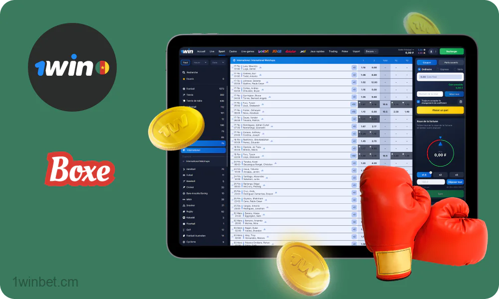 1win offre aux utilisateurs la possibilité de parier sur les matchs des tournois de boxe populaires sur le site Internet et dans l'application mobile
