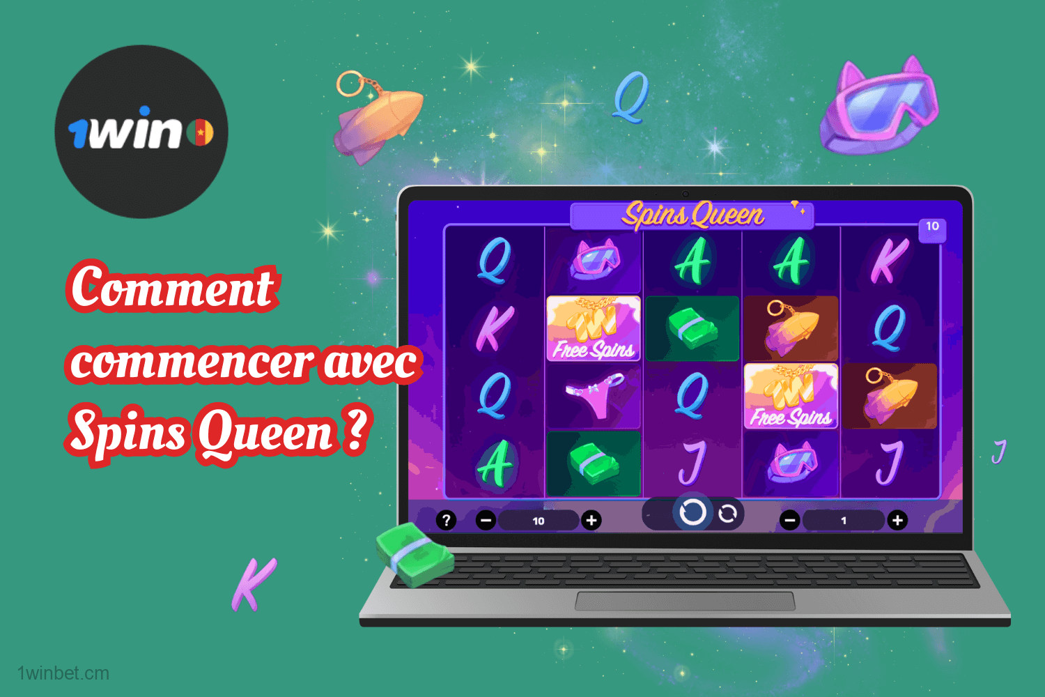 Commencez à jouer à Spins Queen sur 1win Cameroun : inscrivez-vous, approvisionnez votre compte, sélectionnez le nombre de lignes actives et pariez, démarrez le jeu et profitez-en